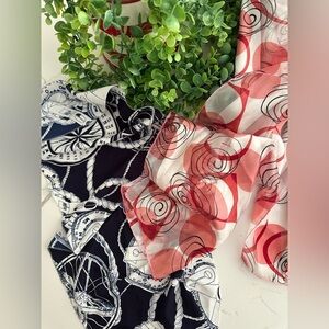 2  PK Nautical Neck Scarf Navy Blue and White AND Pink Rose Scarf Rectangle